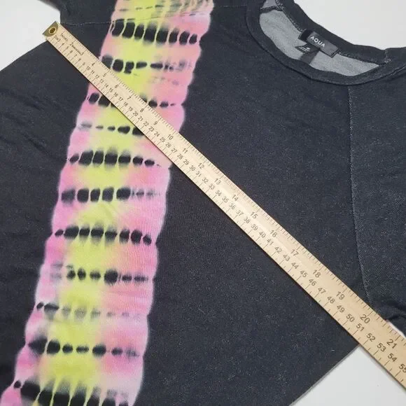 AQUA BLOOMINGDALE'S BLACK STRETCH PINK TIE DYE SWEATER SWEATSHIRT